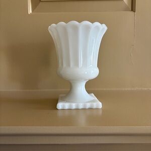 Vintage White Milk Glass Pedestal Fluted Urn Vase